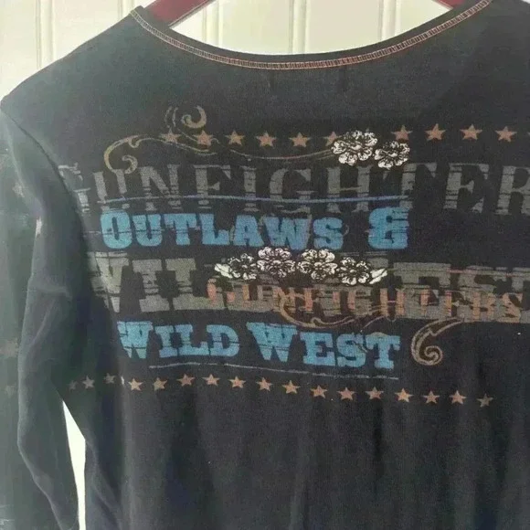 Wildhorse Long Sleeve Tee Rhinestones Vintage Western Print Y2K GLAM GRUNGE - Picture 3 of 6